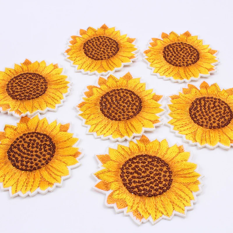 10pcs/lot Embroidered Sunflower Sticker Iron On Sew On Clothes Patch DIY Jeans Coats Bags Appliques Handmade flower Shirt badge