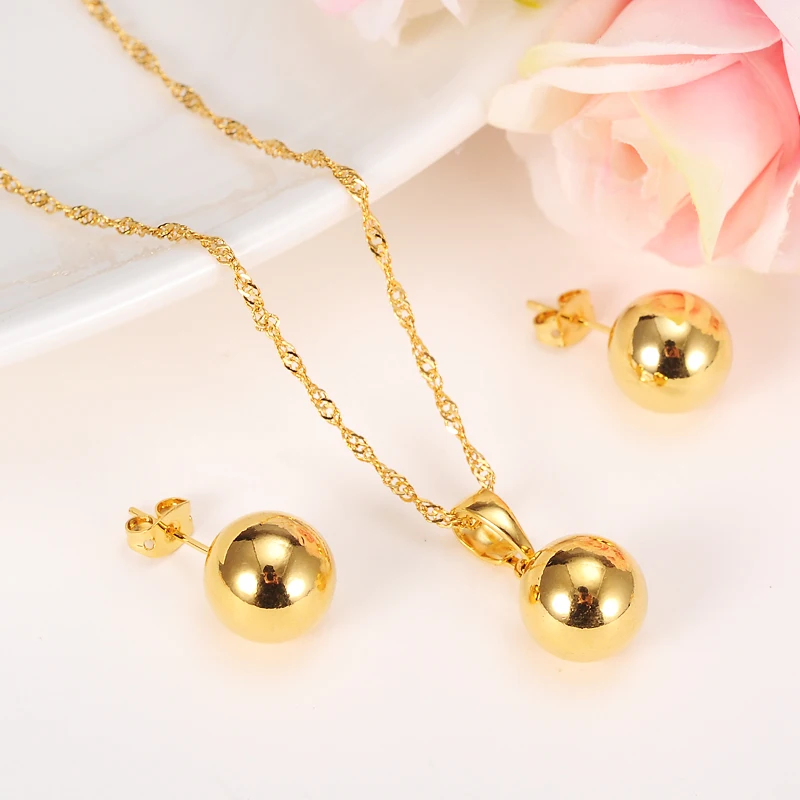 Gold PNG India Jewelry Set Round Balls Long Chain Necklace Gold Color Tassel stud Earrings for Woman Arab weddingEngagement Gift