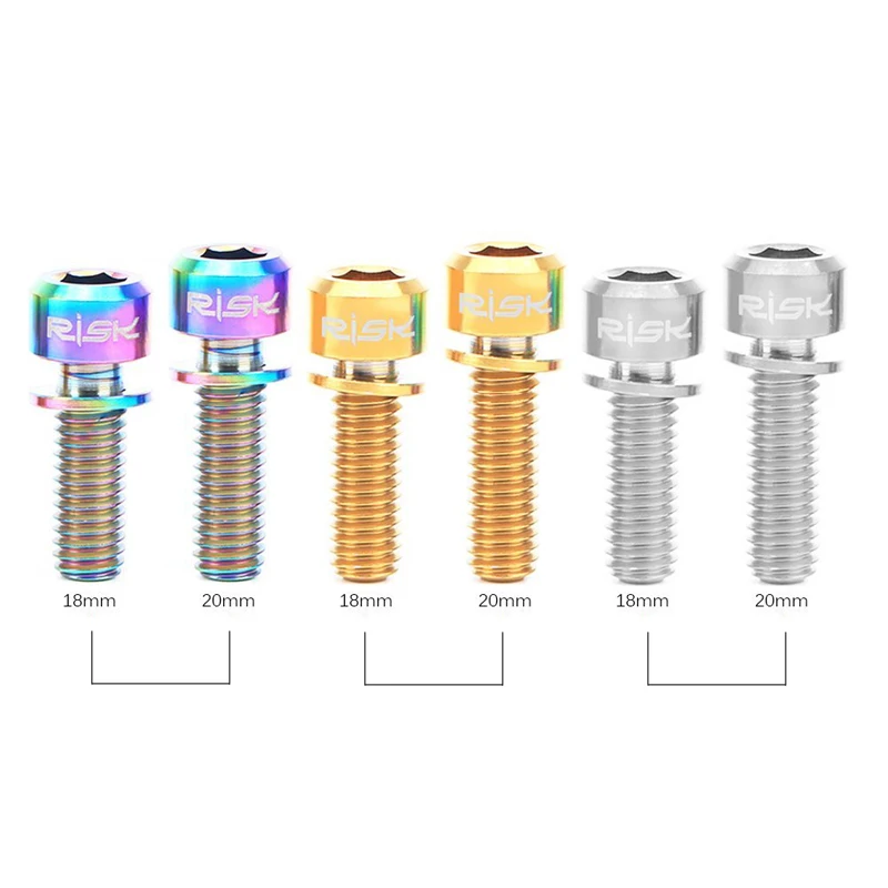 RISK 4Pcs/lot M6x18/20mm Titanium Ti CT4 Bolts Screws for MTB Bicycle Crank Disc Brake Caliper Headset Stem with Adaptor Washer