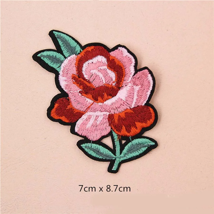 Bel tessuto ricamato fiore rosa Patch vestiti borsa adesivo cucire ferro su Applique abbigliamento fai da te cucito accessori abbigliamento BU126