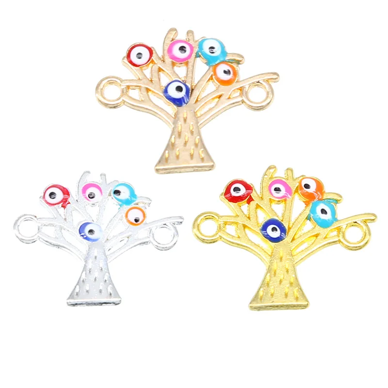 6PCS Heart Shape Tree of Life Lucky Icon Nine Types of Turkey Eye Jewelry Accessories Jewelry Necklace Bracelet Connector