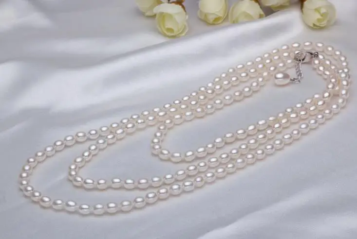 

Terisa Pearljewelry White Genuine Freshwater Pearl Necklace Rice Top Quality AAA 5-6mm Fashion Lady's Wedding Party Jewelry