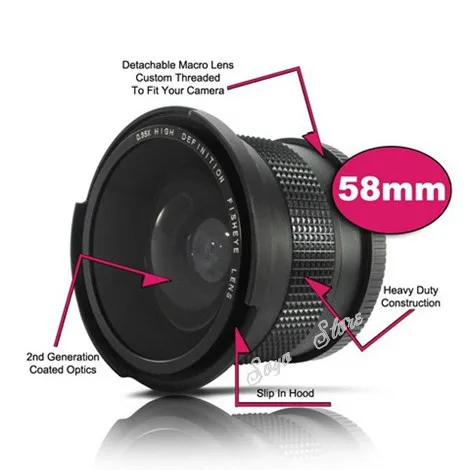 0.35x Fisheye Wide Angle Lens 58mm with a Macro Lens for Canon EOS 1100D 650D 600D 550D 500D LF277