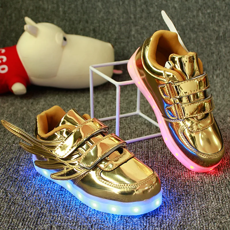 JawayKids-zapatillas de deporte brillantes con carga usb para niño y niña, zapatos luminosos con alas led para correr, a la moda