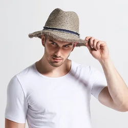 New Male Raffia Sun Hat Wide Brim Adult Spring British Male Sun Cap Men's  Outdoor Summer Travel Hat Panama Straw Hat B-7736