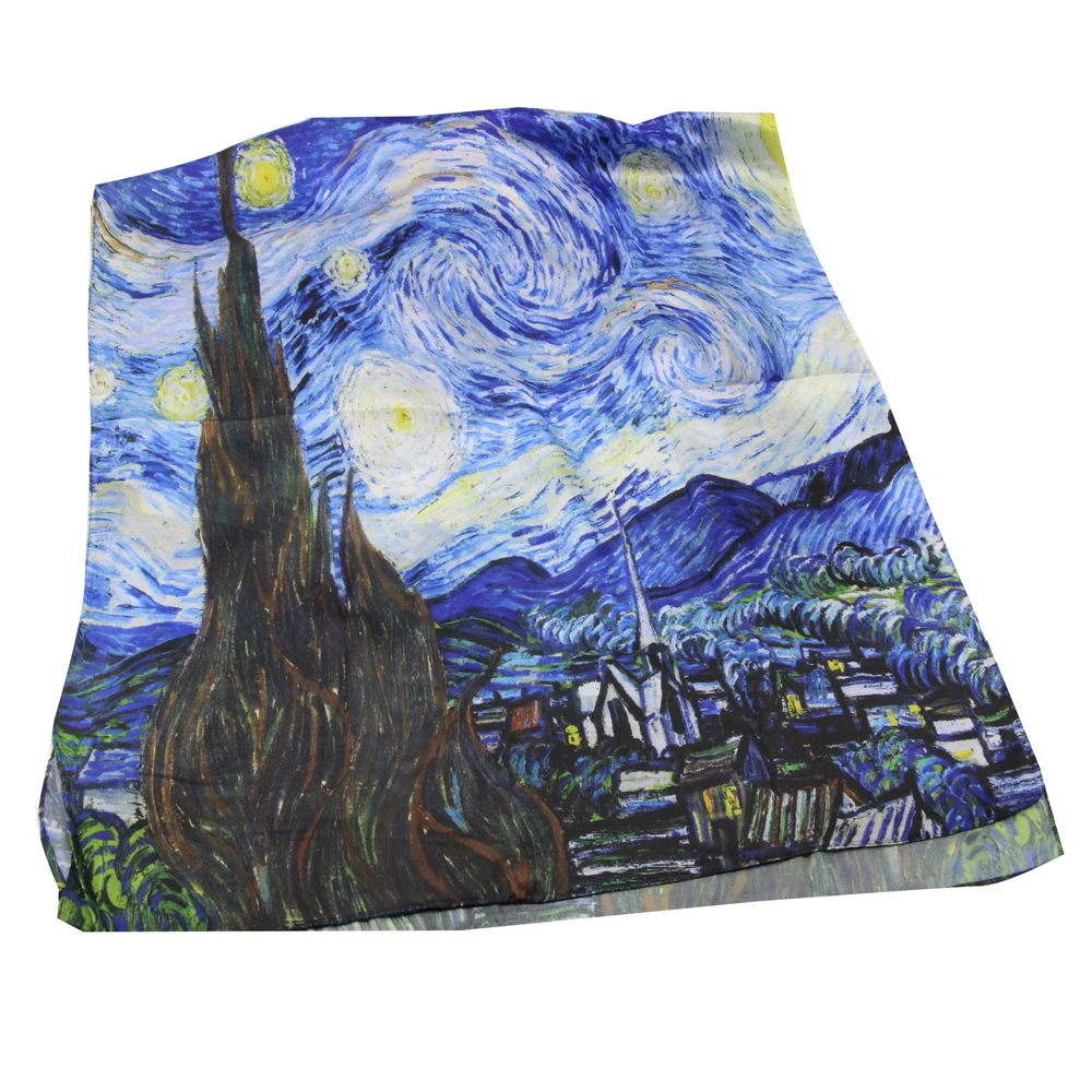 Italian fashion women  designer KlimtVan Gogh oil digital painting silk scarf shawls foulard bandana women wraps scarfs LL190202