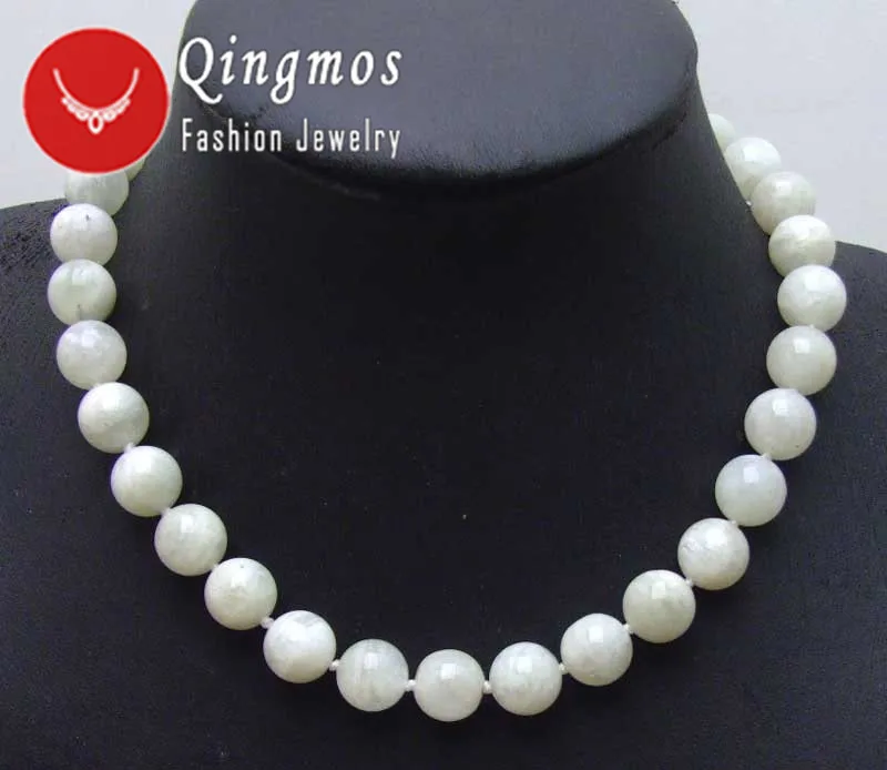 

Qingmos Genuine 12mm Round White Natural High quality MoonStone 18" Chokers Necklace for Women-ne5676 Wholesale/retail Free ship