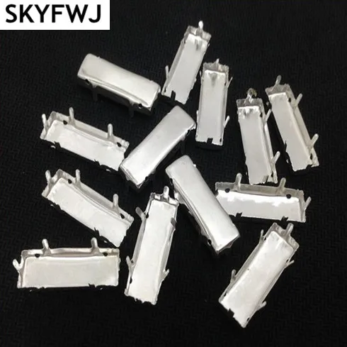 Silver Color Closed Back Metal Claw for Rectangle Baguette Glass Crystal Rhinestone 4 Hole 3x7,5x10,5x15,6x18,7x21,8x24,10x30mm