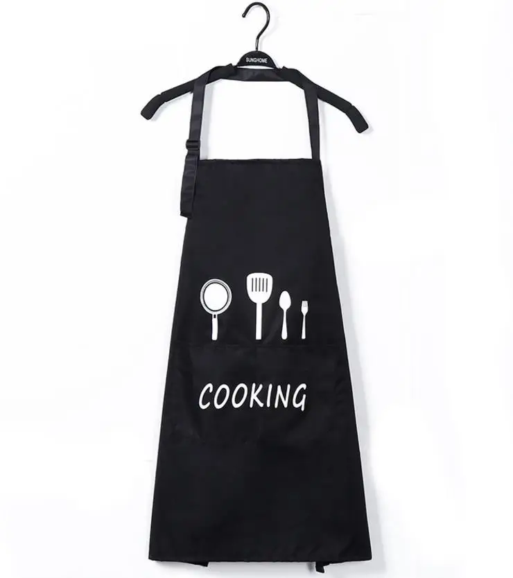 Aprons with Front Big Pocket Waterproof Oil Proof Kitchen Knife Fork Print Apron Cooking Baking Household Cleaning Tools kit