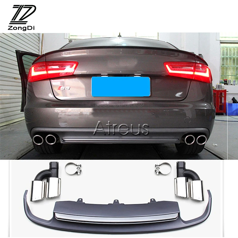 1Set Car Exhaust Tips Muffler Pipe With Rear Bumper Diffuser For Audi A6 C7 Accessories 4-door Sedan 2012 2013 2014 2015 2016