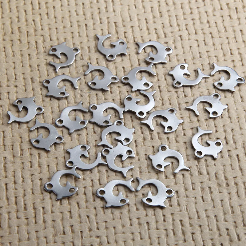10pcs Stainless Steel Animal Charms Dolphin Pendant for DIY Necklace Decoration Bracelet Jewelry Making Chain End Charm