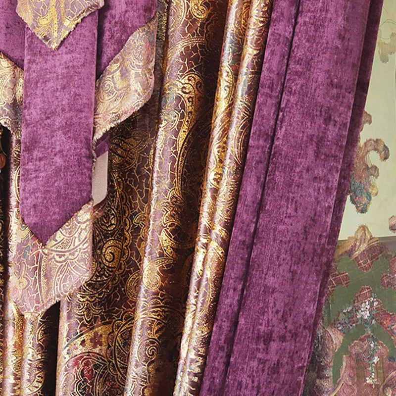 Drape new hot Luxury Purple Living Room Curtain Magical Luxury pattern flower on shining thread drapery luxurious window curtain