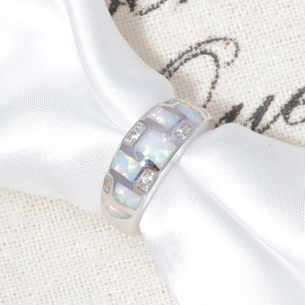 CiNily Created White Fire Opal Cubic Zirconia Silver Plated Wholesale for Women Jewelry Engagement Wedding Ring Size 6 OJ9455