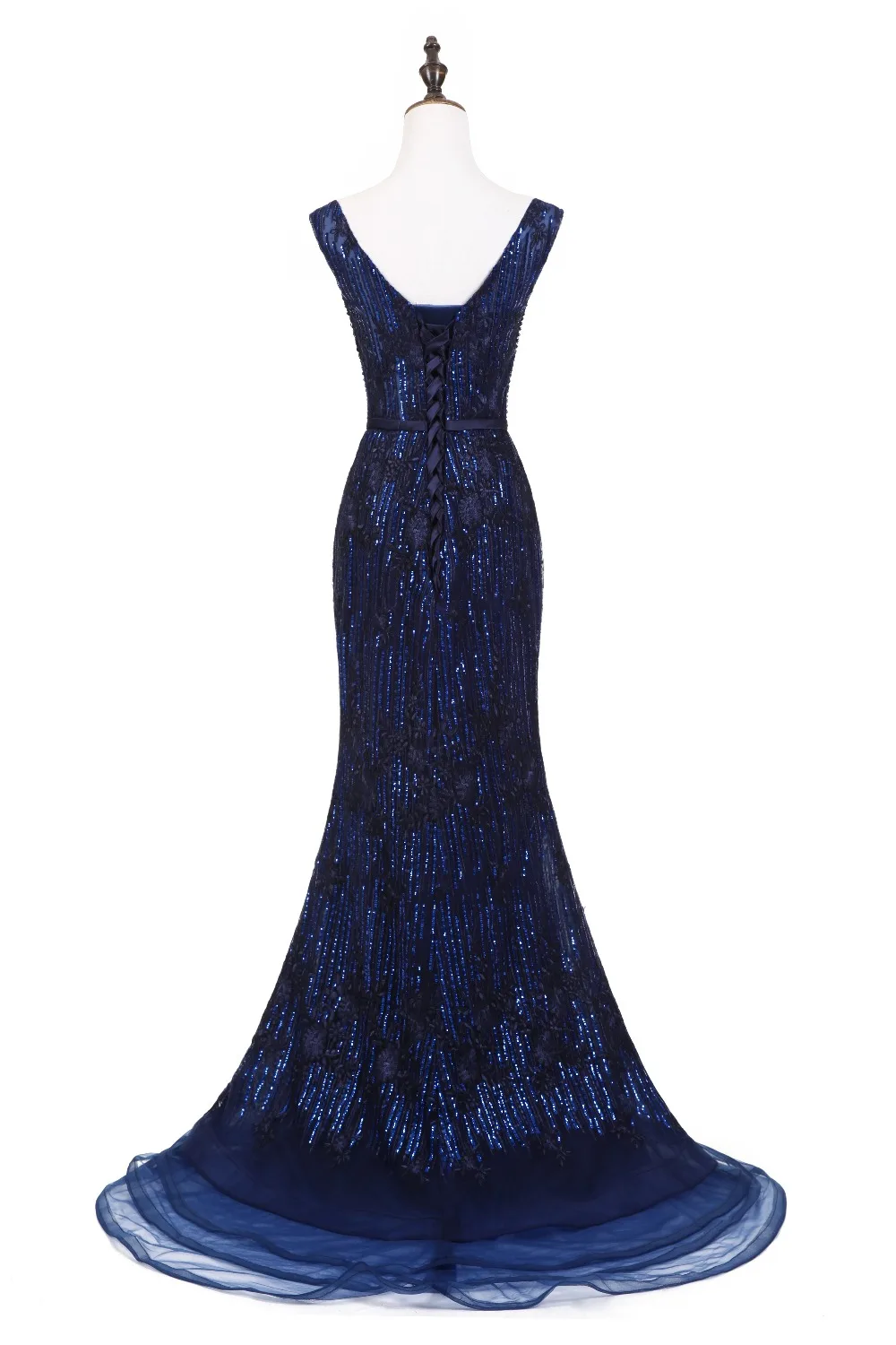 Robe de bal de forme sirène, luxueuse robe de bal, en paillettes, bleu marine, bon marché, taille 2018, 32-46, en stock, US2-US16