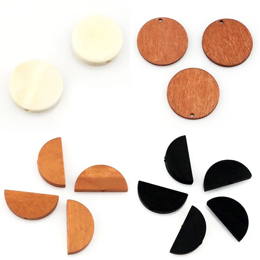 50 unids/lote de astillas de madera semicirculares naturales geométricas sin terminar, cuentas para pendientes, collares, decoración, accesorios de