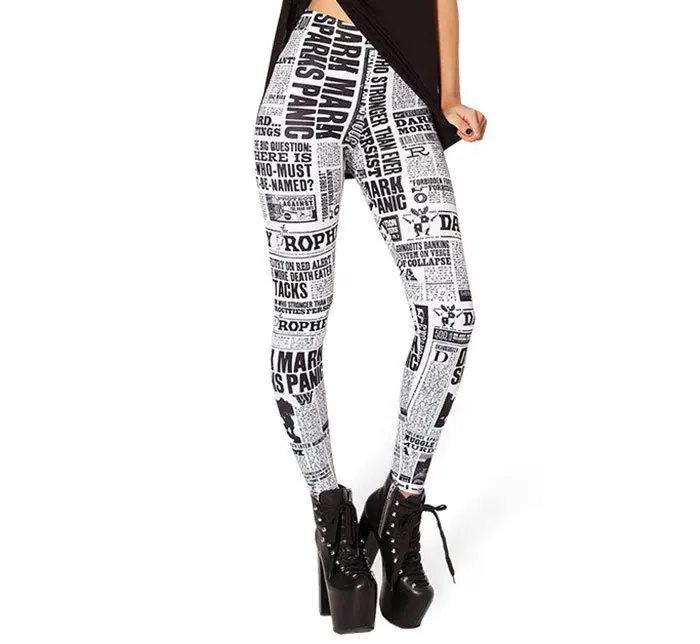 2016 biały wiadomości papieru list kobiety Legging kobieta legginsy Jeggings legginsy Sexy legginsy drukowane legginsy