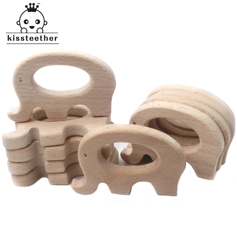 

Beech Wooden Elephant Natural Handmade Teether DIY Wood Personalized Pendent Eco-Friendly Safe Baby Toys