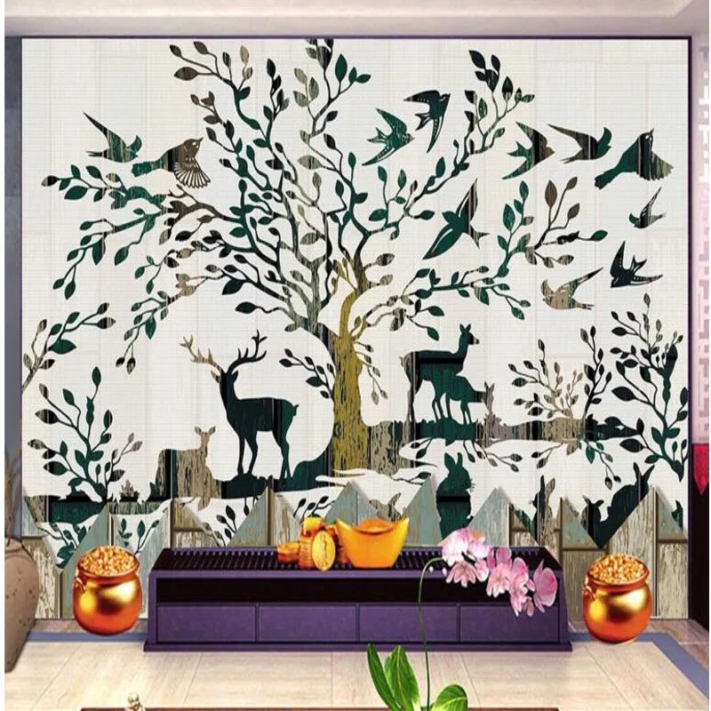 beibehang Custom wallpaper forest deer retro wood wall backdrop bedroom non - woven environmental wallpaper