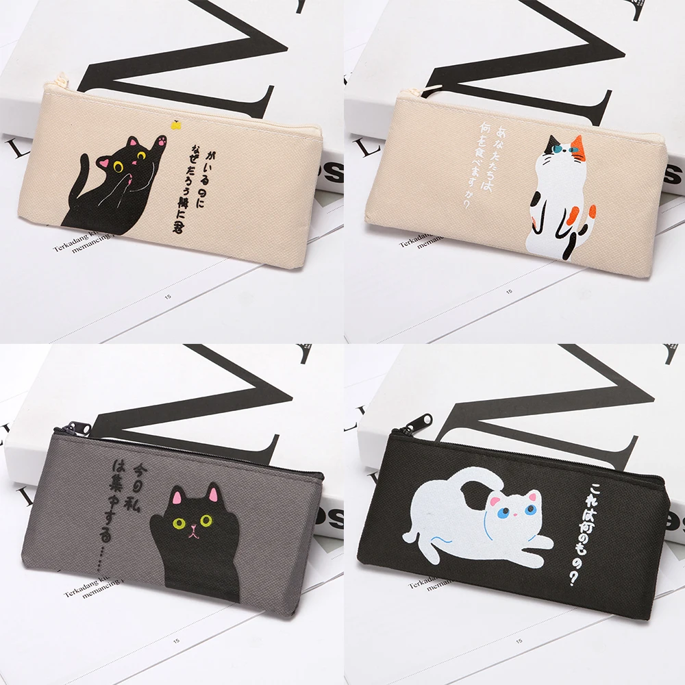 Cartoon Katze Leinwand Bleistift Fall Für Mädchen Schule Lieferungen Schreibwaren Schule Bleistift Fall Bleistift Tasche Pen Fall Nette Pencilcase