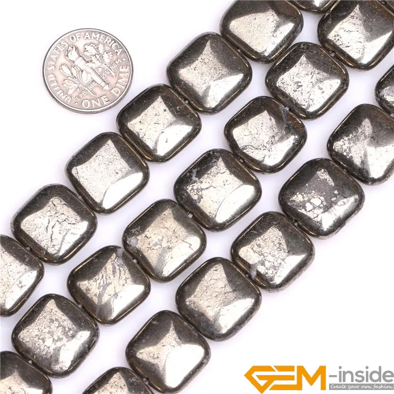 Natural Stone Irony Gray Pyrite Square Beads For Jewelry Making Strand 15\