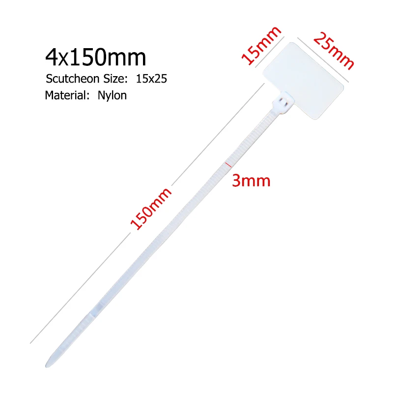 100 Stück Easy Mark 4*150mm Nylon-Kabelbinder mit Etiketten, Kunststoff-Schlaufenbinder, Markierer, Kabelkennzeichnung, Selbstverriegelnde Kabelbinder – Detail 4