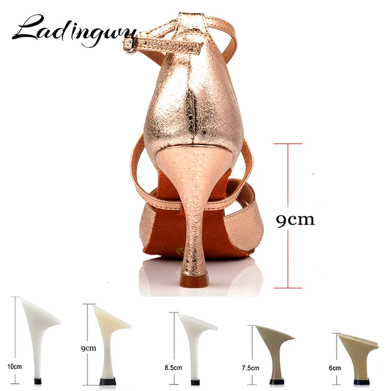 Ladingwu New Latin Dance Shoes Orange Gold Silver PU Ballroom Dancing Shoes For Woman Salsa Dance Sandals Competition Shoes