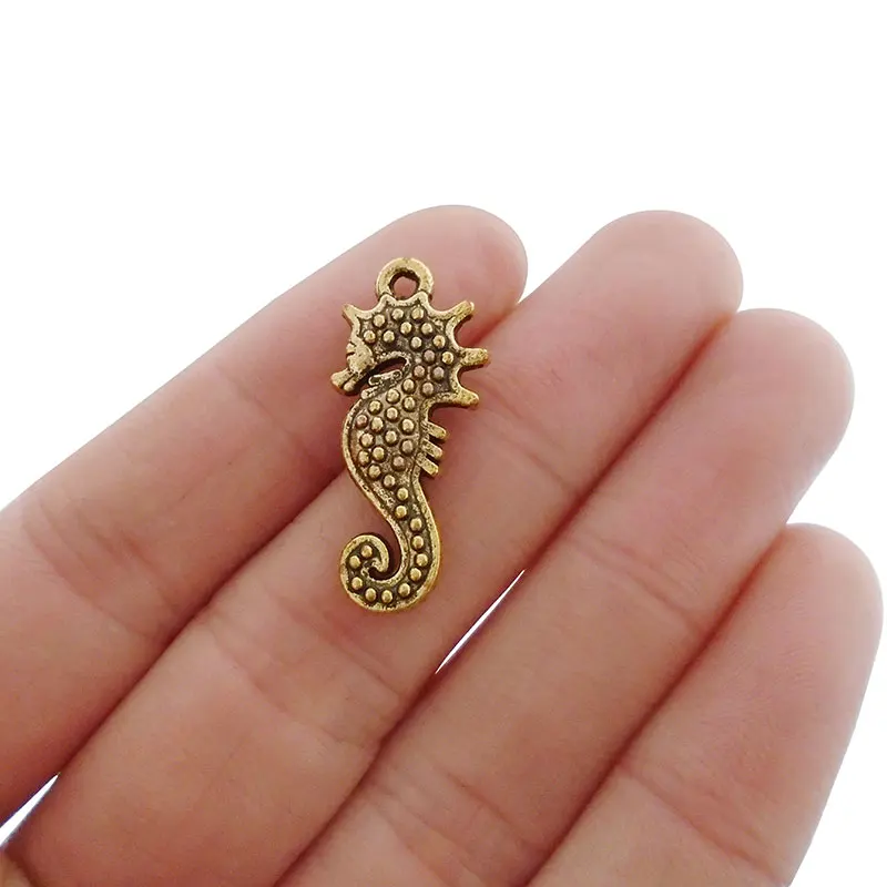 10 x Antique Gold Color Hippocampus Seahorse 2 Sided Small Charms Pendant Beads for DIY Necklace Bracelet Jewelry Making Finding