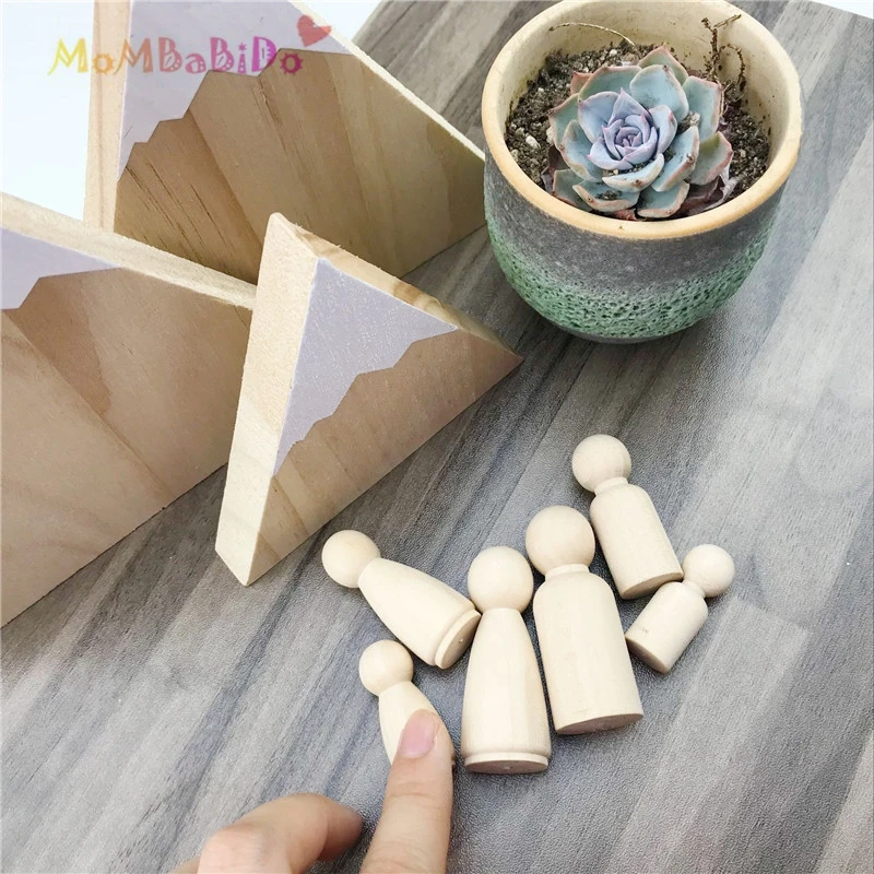 Holz Peg Puppen Maple 60 stücke Unlackiert Kinder Weihnachtsgeschenke Handgemachte Unfertige Hochzeiten Kuchen Puppen Decor Puppen Spielzeug Set