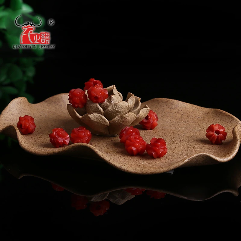 20PCS Natural Yak Bone Bead hand-chain Necklace DIY Scatter Beads Handmade Carved Red Lotus Flower Beads 12mm 14mm Tibetan Style