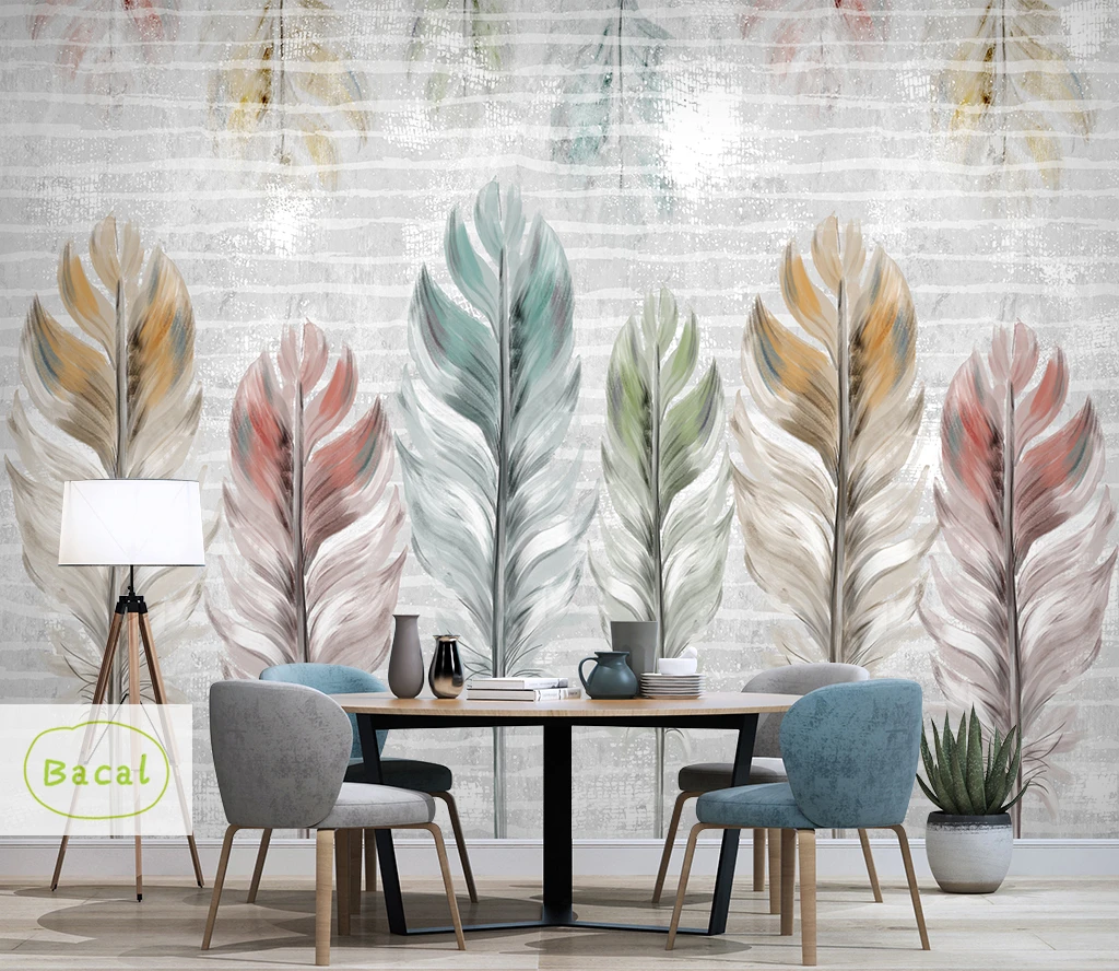 

Bacal Custom 3D Photo Wallpaper Modern colorful feather Wall Mural WallPapers Living Room Sofa TV Background papel de parede 3d