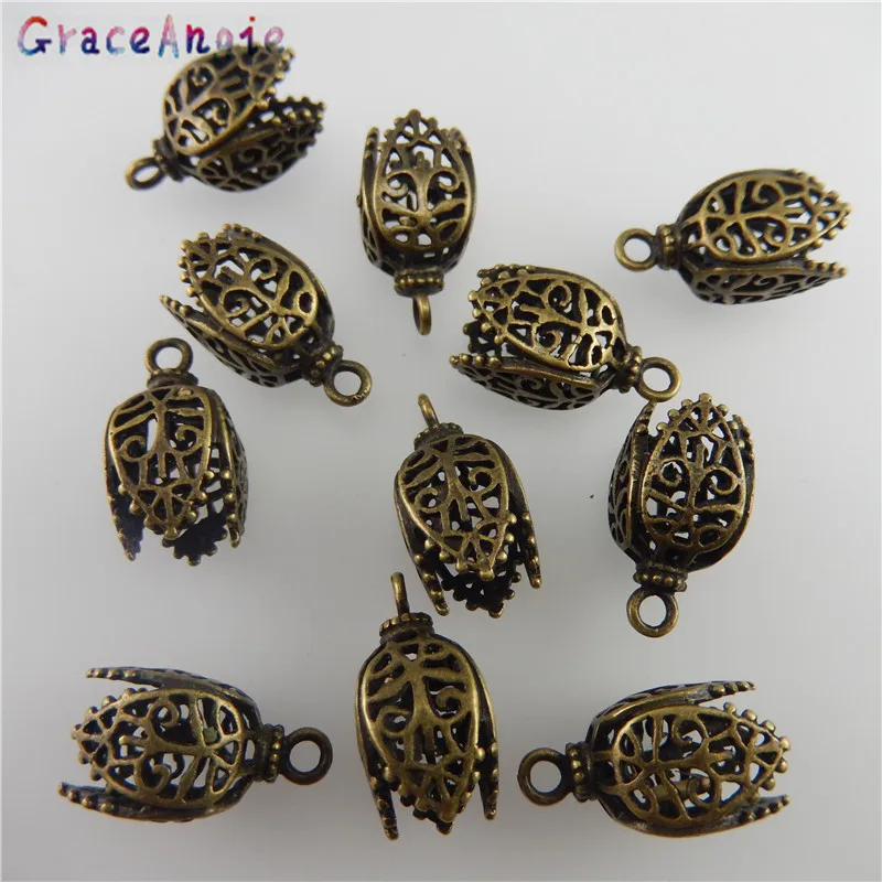 GraceAngie 8PCS Copper Antique Bronze Color Hollow-Pattern Pendant Finding 17*11*11MM 05745 Handmade Fashion Jewelry Charms