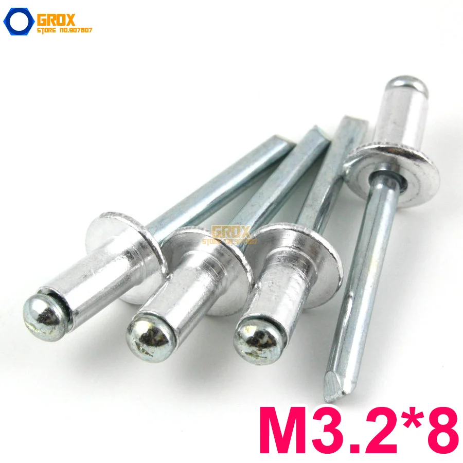 

200 Pieces M3.2*8 Aluminum Blind Rivet Pop Rivet Dome Head Open End