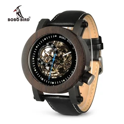 BOBO BIRD Wood Watch Men Vintage Bronze Skeleton Male Antique Steampunk Automatic Mechanical Watches relogio masculino W-K10