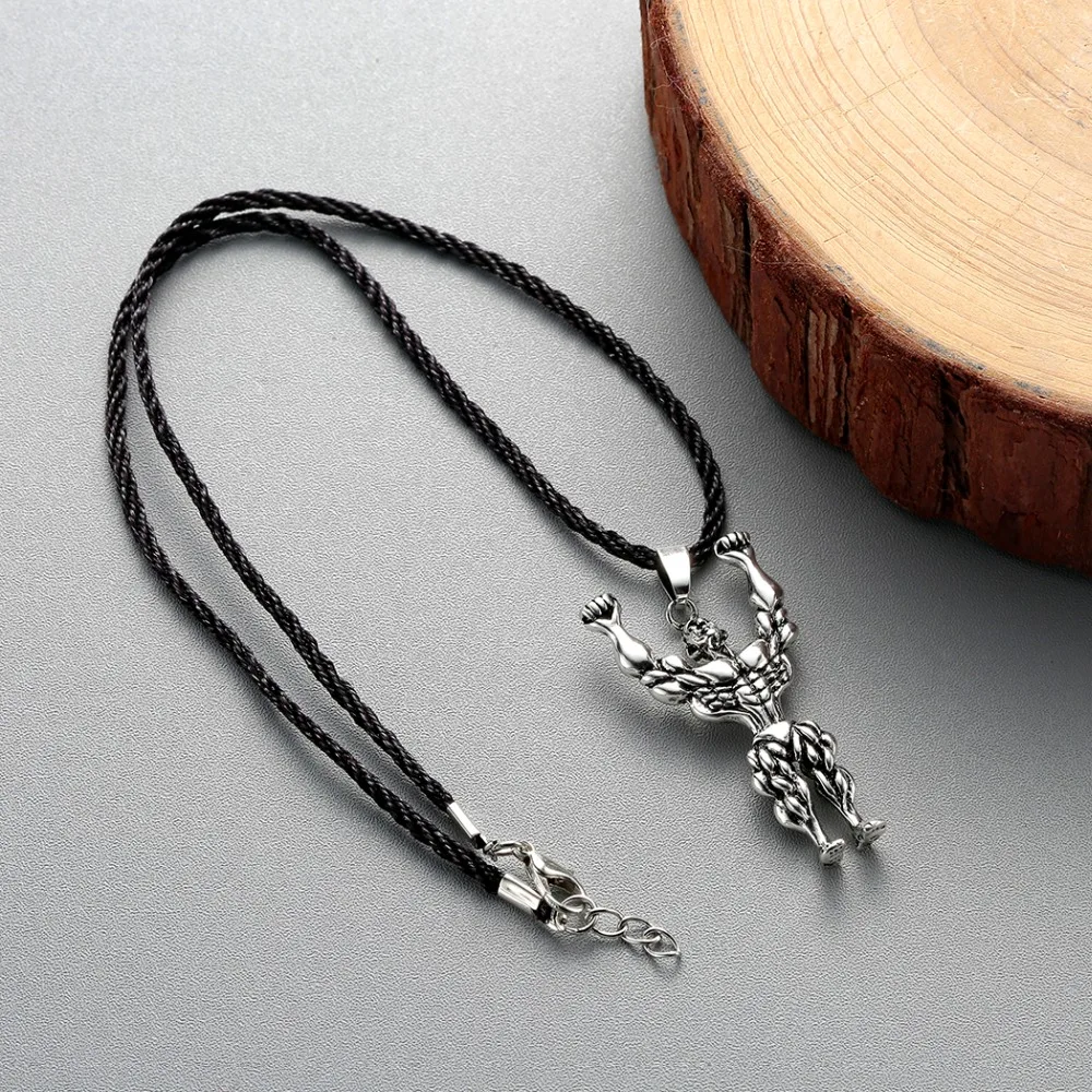 Kinitial Fitness Necklace Men Muscle Bodybuilder Pendants Necklaces Vintage Charm Choker Jewelry for Men Fashion Bijoux