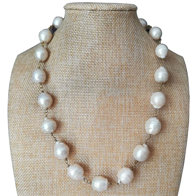 

18 inches Gold Filled Wire AA+ 15-20mm Natural White Baroque Pearl Necklace with Toggle Clasp