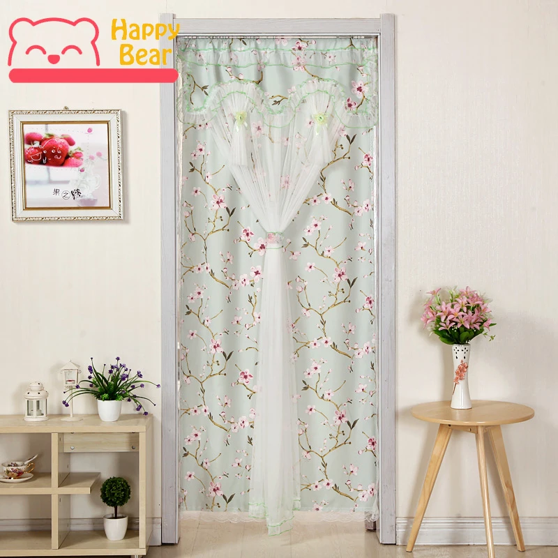 

Happy Bear Decorative Door Curtain Double Layer Cloth Door Curtains for Bedroom Bathroom Simple Installation By Extendable Stick