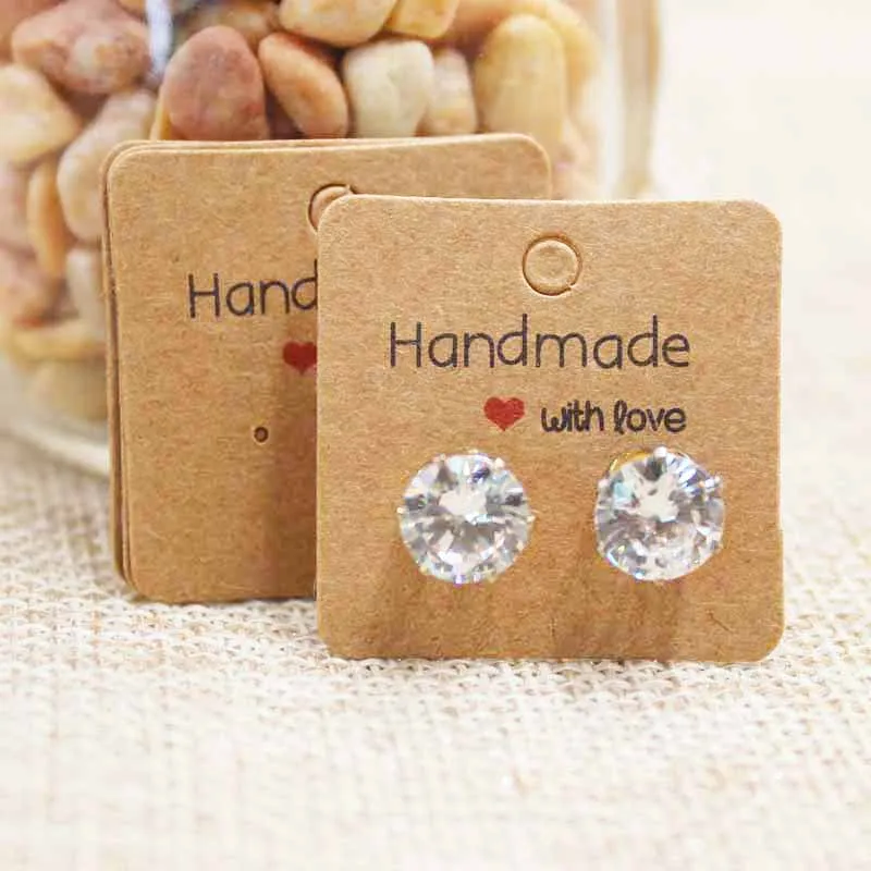 100PCS DIY white/kraft paper handmade stud earring tag square shape small cute earring packing display tag card