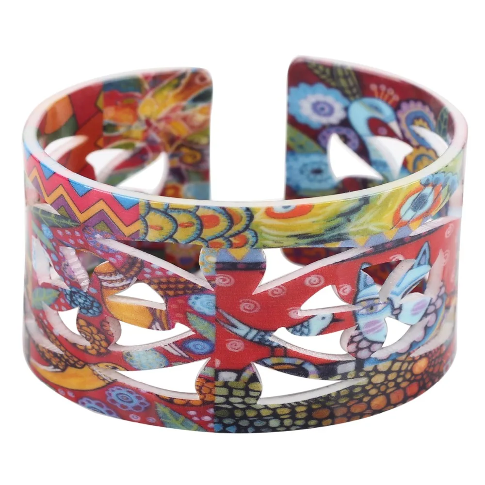 Bonsny Acrylic Cute Colorful Pattern Bangle News Fashion Jewelry Women Girls Spring Summer Accessories Bracelets AB162 Jewelry