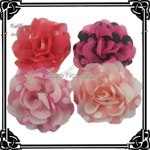 Free shipping!24PCS/LOT  6cm New chiffon polka dots flowers silk flower girl  Corsage