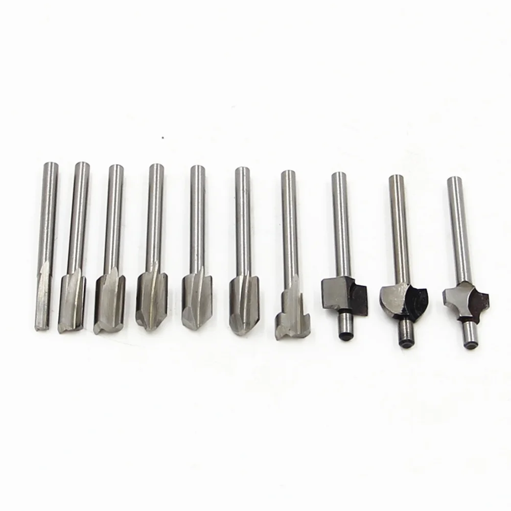 10PCS Router Bits Set 1/8 Inch 3mm Mini Shank High Speed Steel Drill Bits Files Rotary For Woodden Cutter Tools