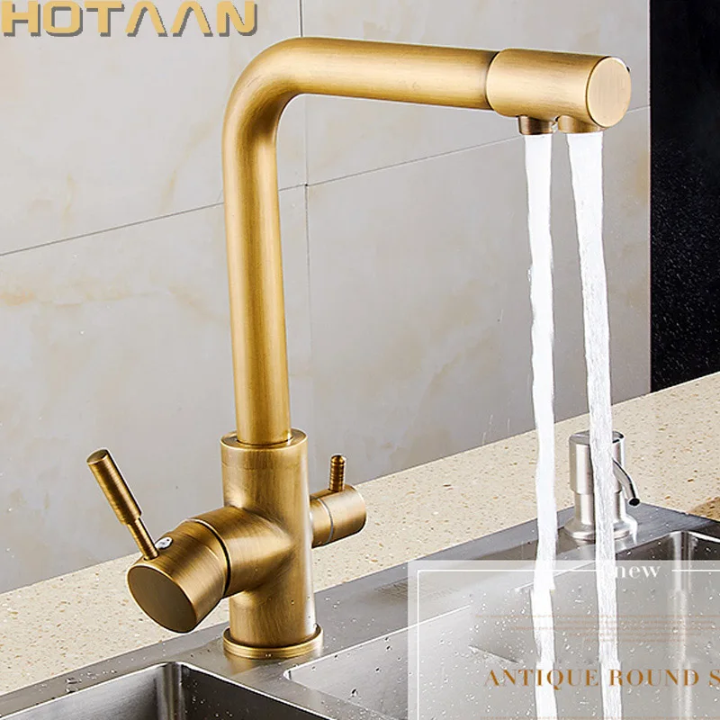 

. Multifunctional Kitchen Hot Cold Water Kitchen Faucet Pure Water Faucet Drinking Water Mixer Tap Antique Brass