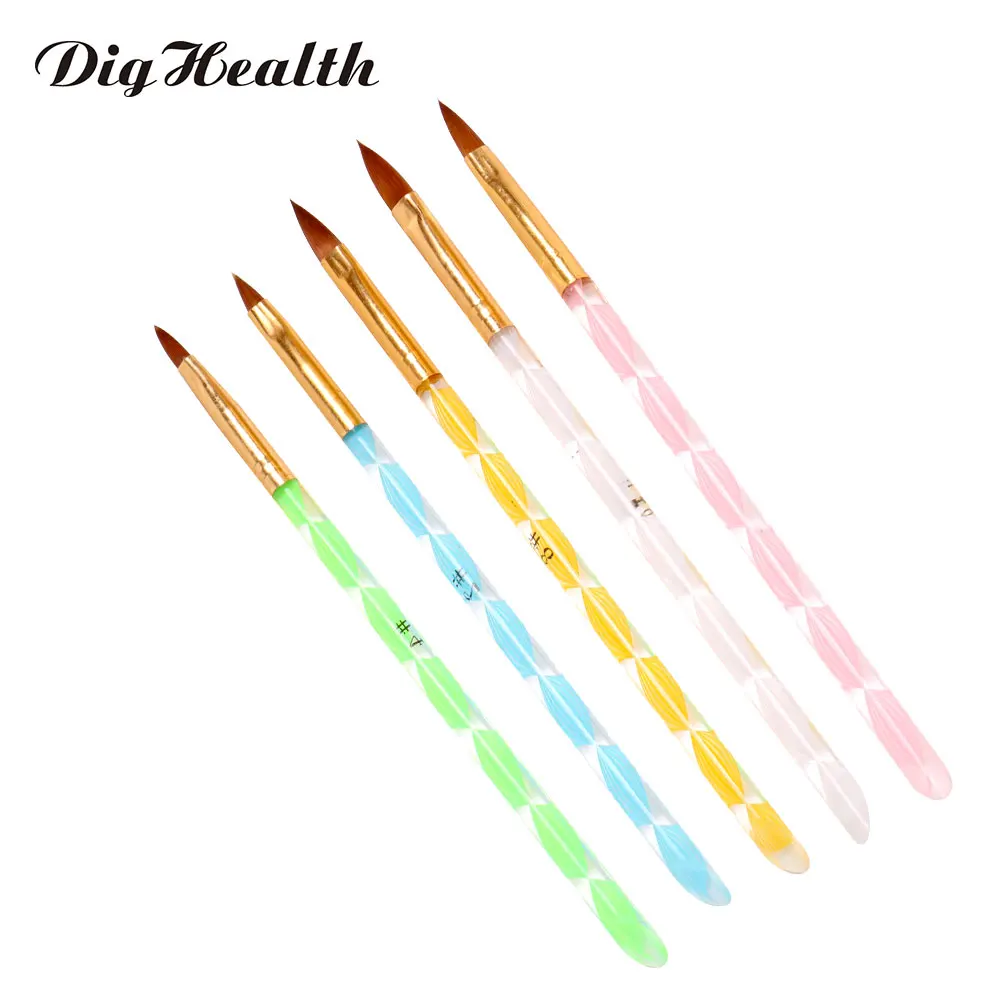 Dighealth 5Pcs Nail Art Brush Tools Set Acrylic UV Gel Builder Painting Drawing Brushes Pens Cuticle Pusher Tool Colorful