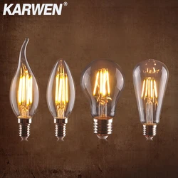 Retro Edison LED Filament Bulb E27 E14 Lamp 220V-240V Light Bulb C35 G45 A60 ST64 G80 G95 Glass Bulb Vintage Candle Light