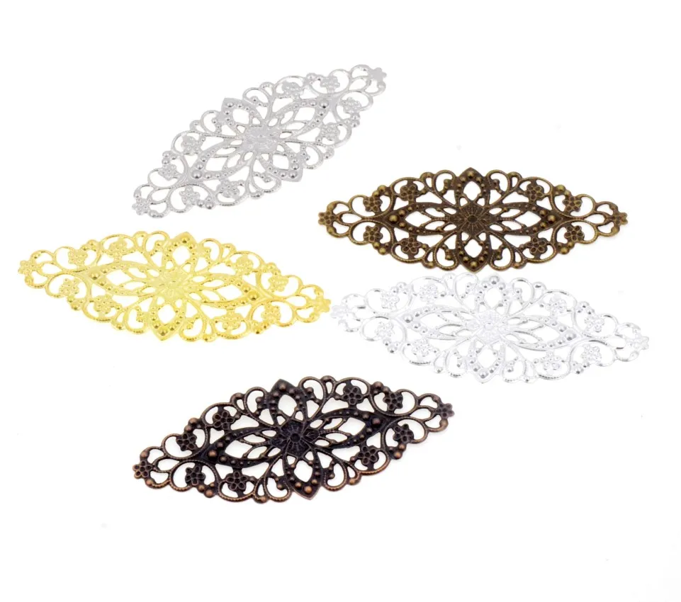 Free shipping  10PCs 5Color Metal Filigree Flower Wraps Connectors Crafts Gift Decoration DIY Findings 8x3.5cm