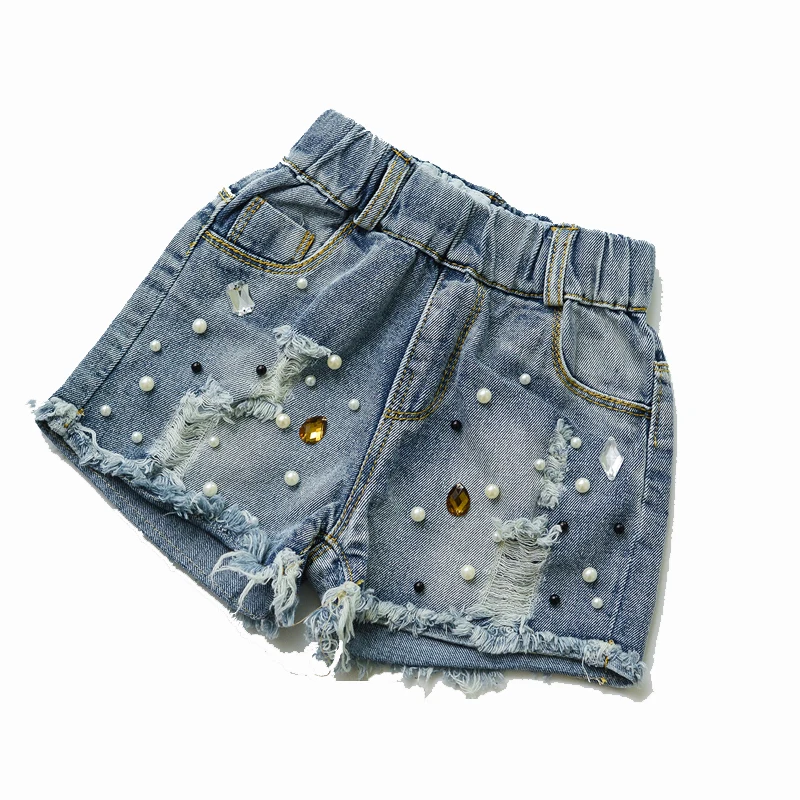 2025 Spring and summer new girls denim shorts Korean children's wild washed broken flash edge hot pants