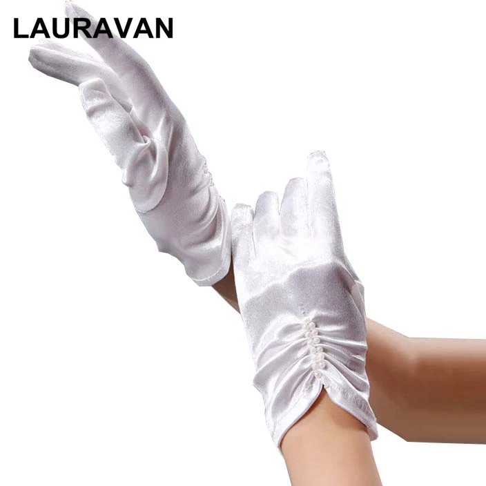 Neue Frauen Perle Tanz Leistung Abschluss ball Handschuhe dehnbare Satin Abendkleid Etikette kurze Handschuhe 1 Paar Damen handschuhe