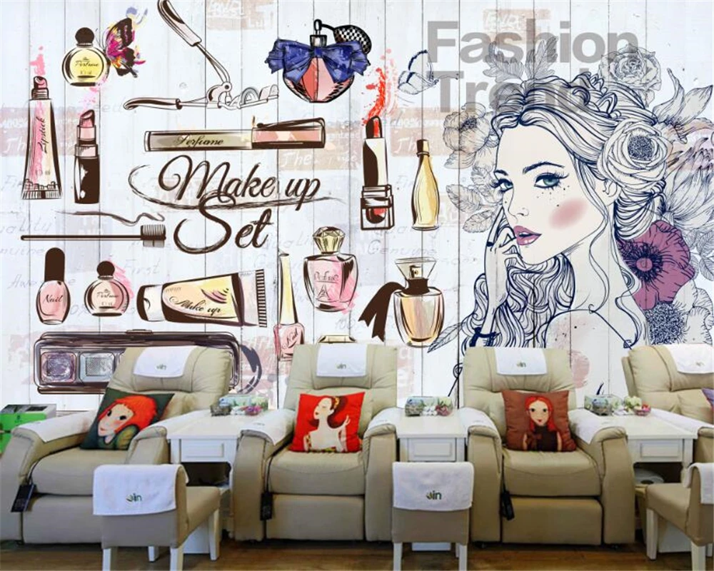 beibehang Personality wallpaper nail shop beauty shop hand painted girl clothing shop backdrop decorative painting 3d wallpaper