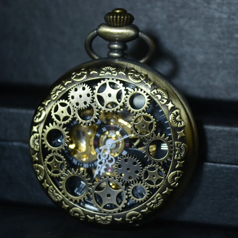 

TIEDAN Steampunk Male Clock Transparent Mechanical Pocket Watch Design Stylish Retro Antique Vintage Pendant Pocket Watch Gift