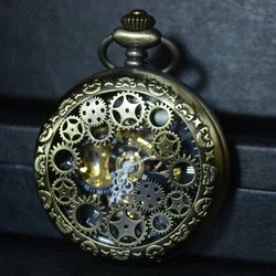 TIEDAN Steampunk Männliche Uhr Transparent Mechanische Taschenuhr Design Stilvolle Retro-Antike Anhänger Taschenuhr Geschenk