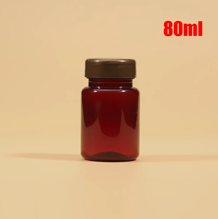 100pcs 80ml Translucent Red Amber Color PET Plastic Bottles With Flip Cap, Capsules/Pills/Tablets/Vatimins/Powder Bottles